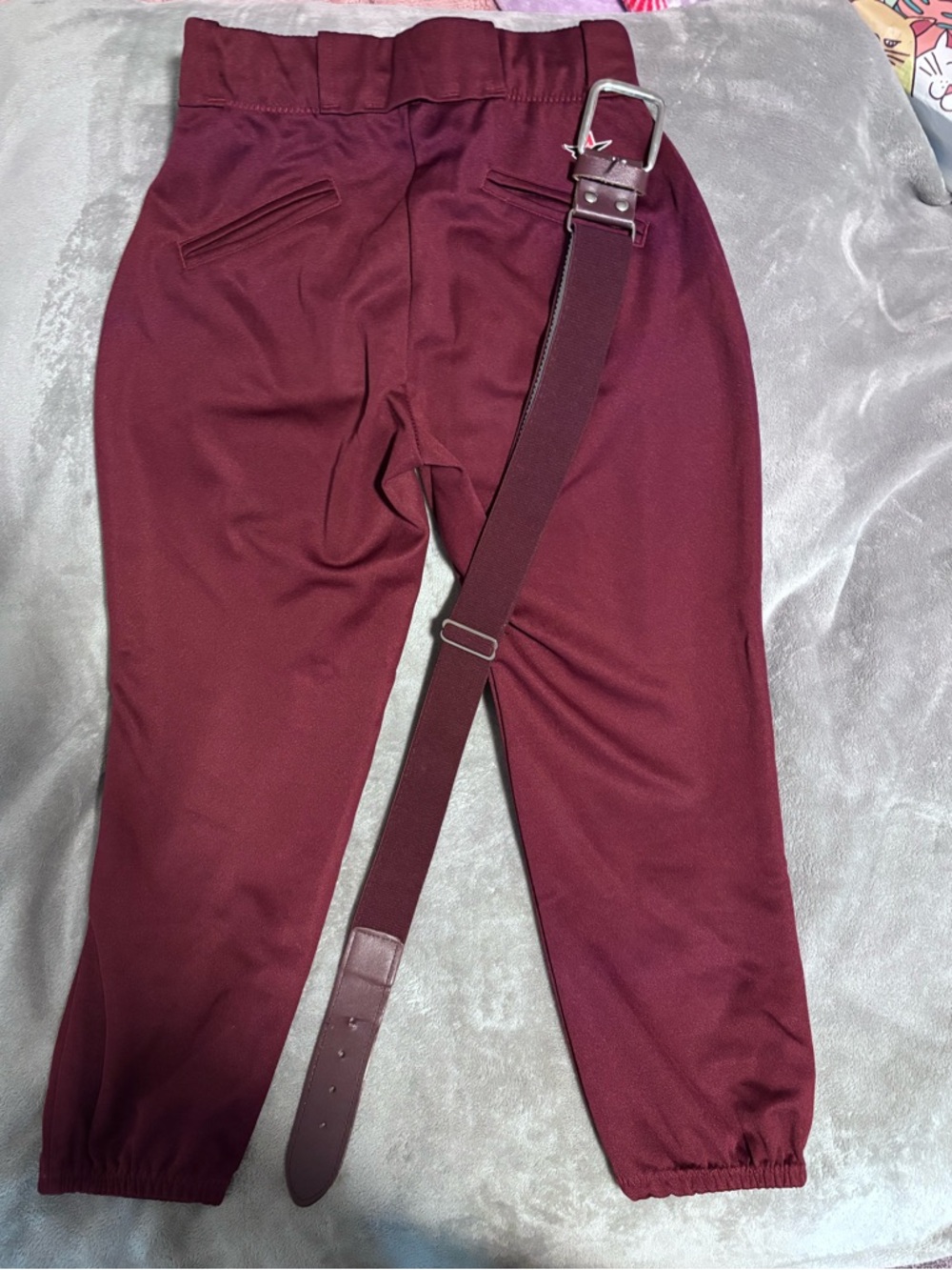 Women's Maroon Softball Pants with Belt